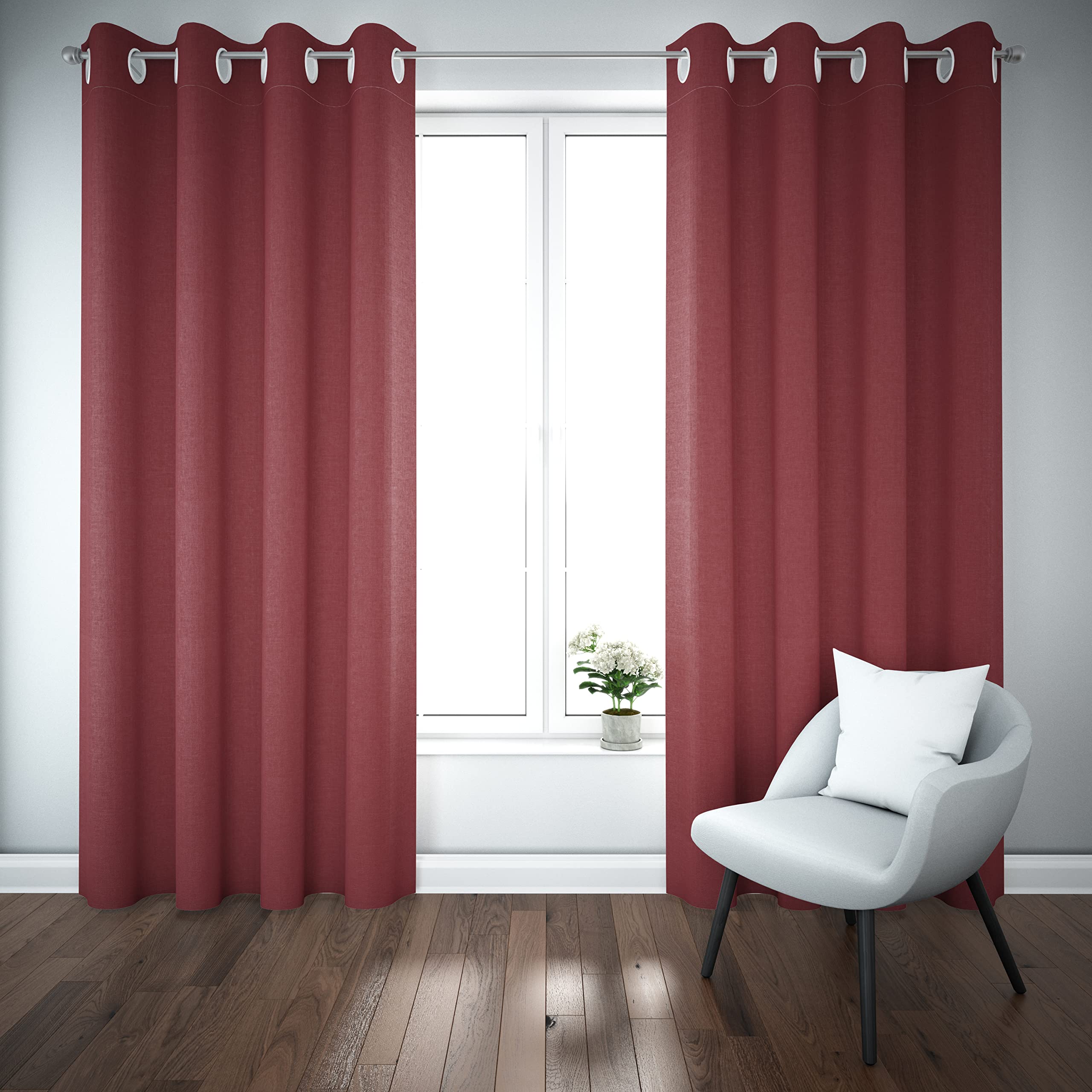 Rayyan Thermal Insulated Blackout Ring Top Curtains Pair Of 2 Eyelet Blackout Curtains With Tie Backs Luxury Feel Soft Touch Room Darkening Curtain (Red, W90 xL108 (W228cmxL274cm)) (BHL260123)