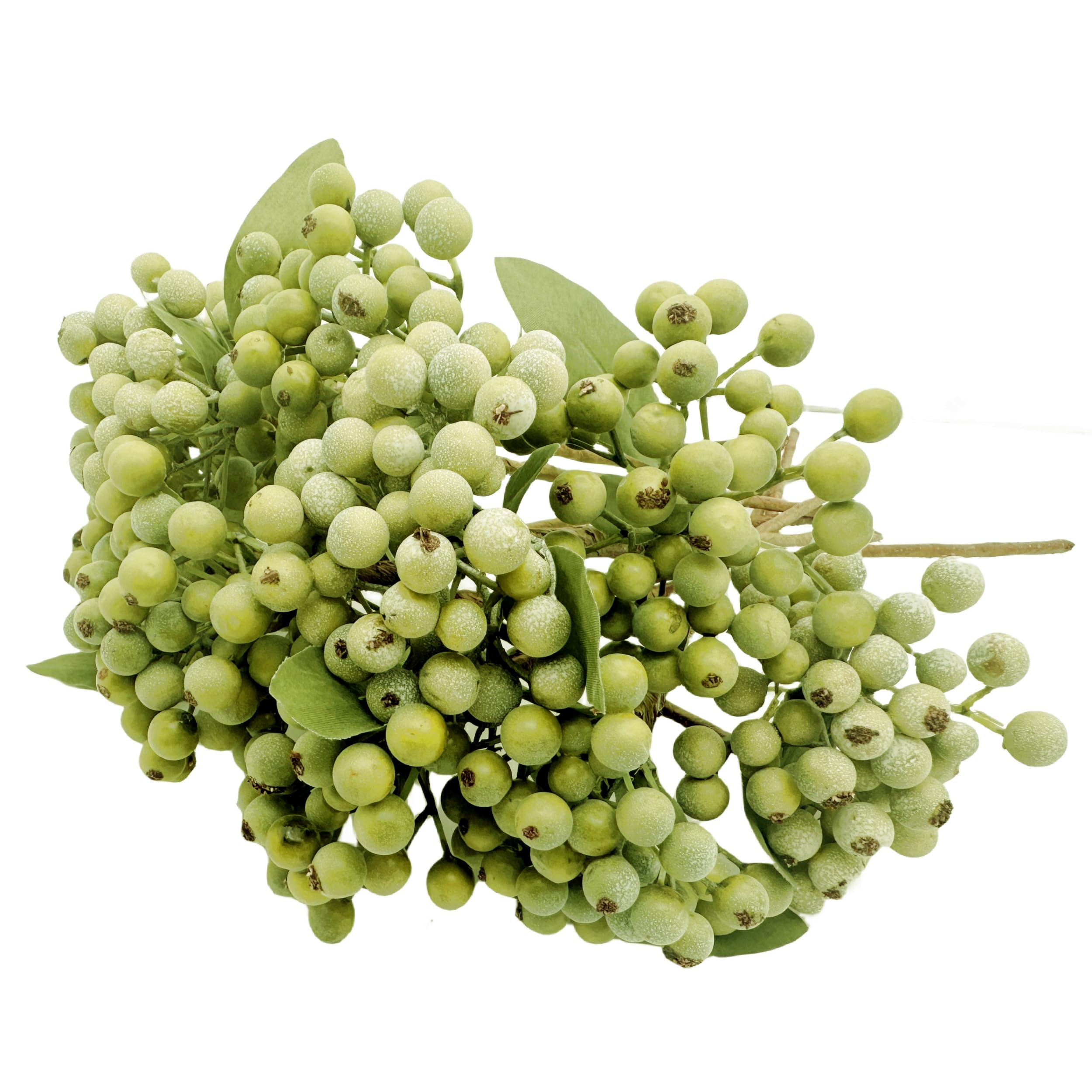 M2cbridge Artificial Berry Stems Christmas Picks Pine Needles Branches Wreath Ornament (Green 12pcs)