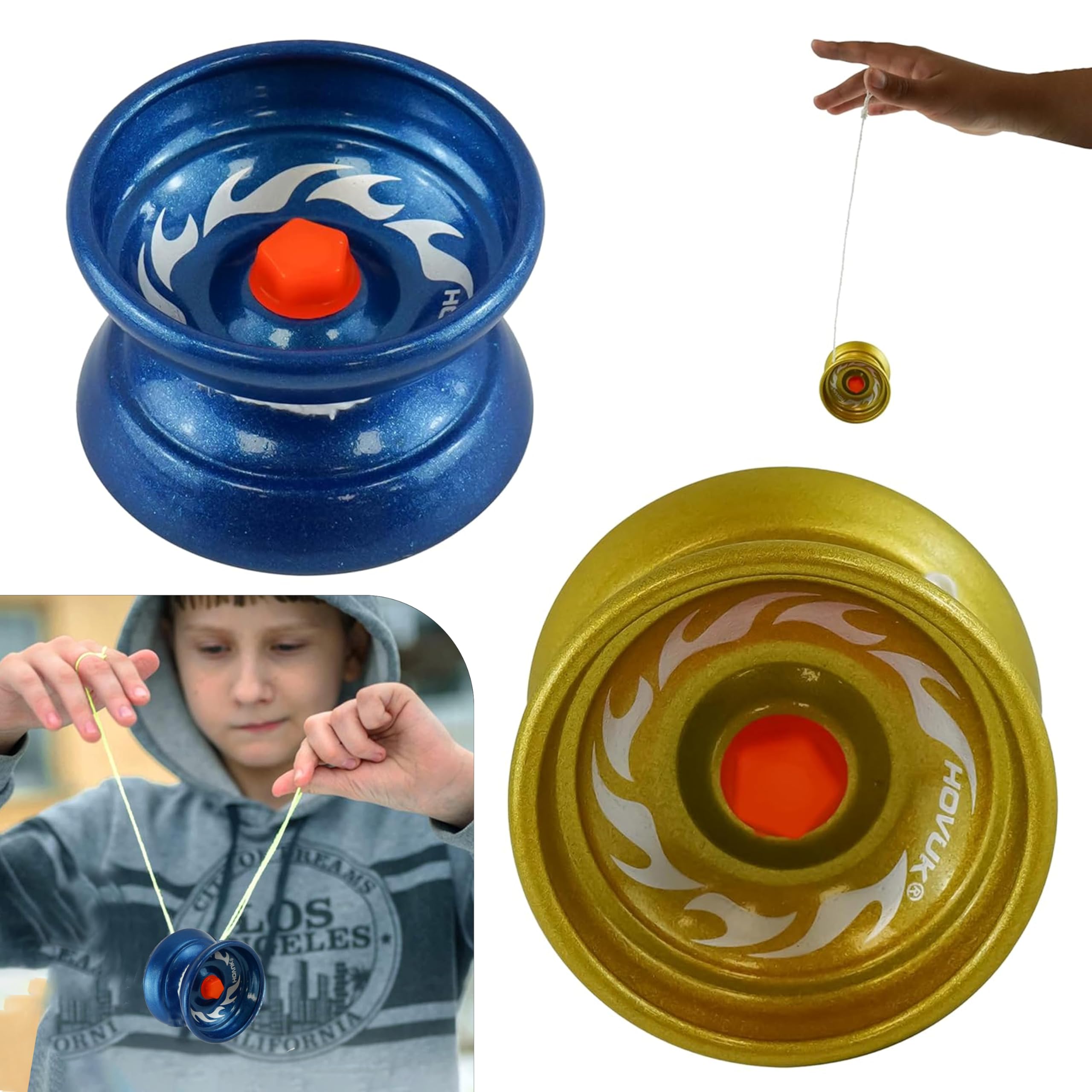 2Pcs Alloy Responsive Metal YoYos for Tricks, Tug Return Aluminum Yo-Yo for Beginners, Christmas Responsive Yoyos, Includes Extra String, 5cm Diameter, Xmas Gift for Kids