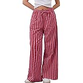 MISSACTIVER Women Drawstring Striped Pants Loose Wide Leg Trousers Casual Low Waist Pants Comfy Lounge Pants with Pockets