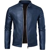 Mens Leather Jacket Faux Leather Motorcycle Jackets Stand Collar Biker Coat