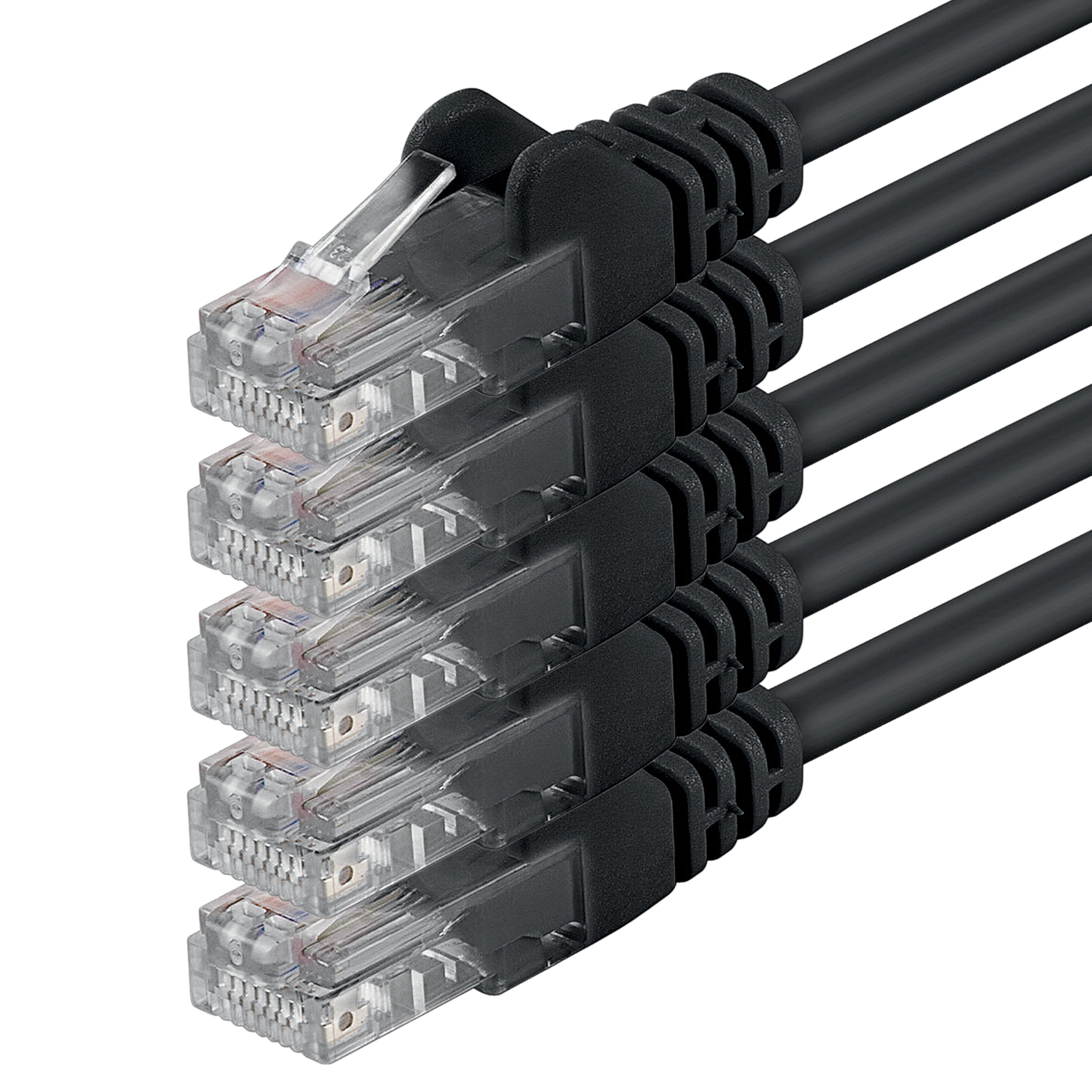 1aTTack.de 7.5m - black - 5 pieces - (PACK) - CAT.6 CAT6 Ethernet LAN network cable 1000 Mbit/s patch cable