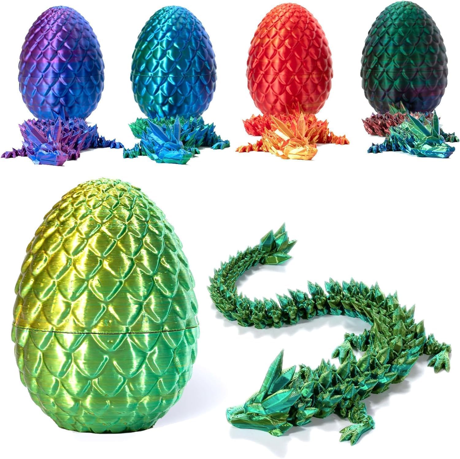 3D Printed Dragon in Egg, Full Articulated Crystal Dragon With Egg, Flexible Joints Home Office Decor Executive Desk Toys for Autism/ADHD (Light Green)