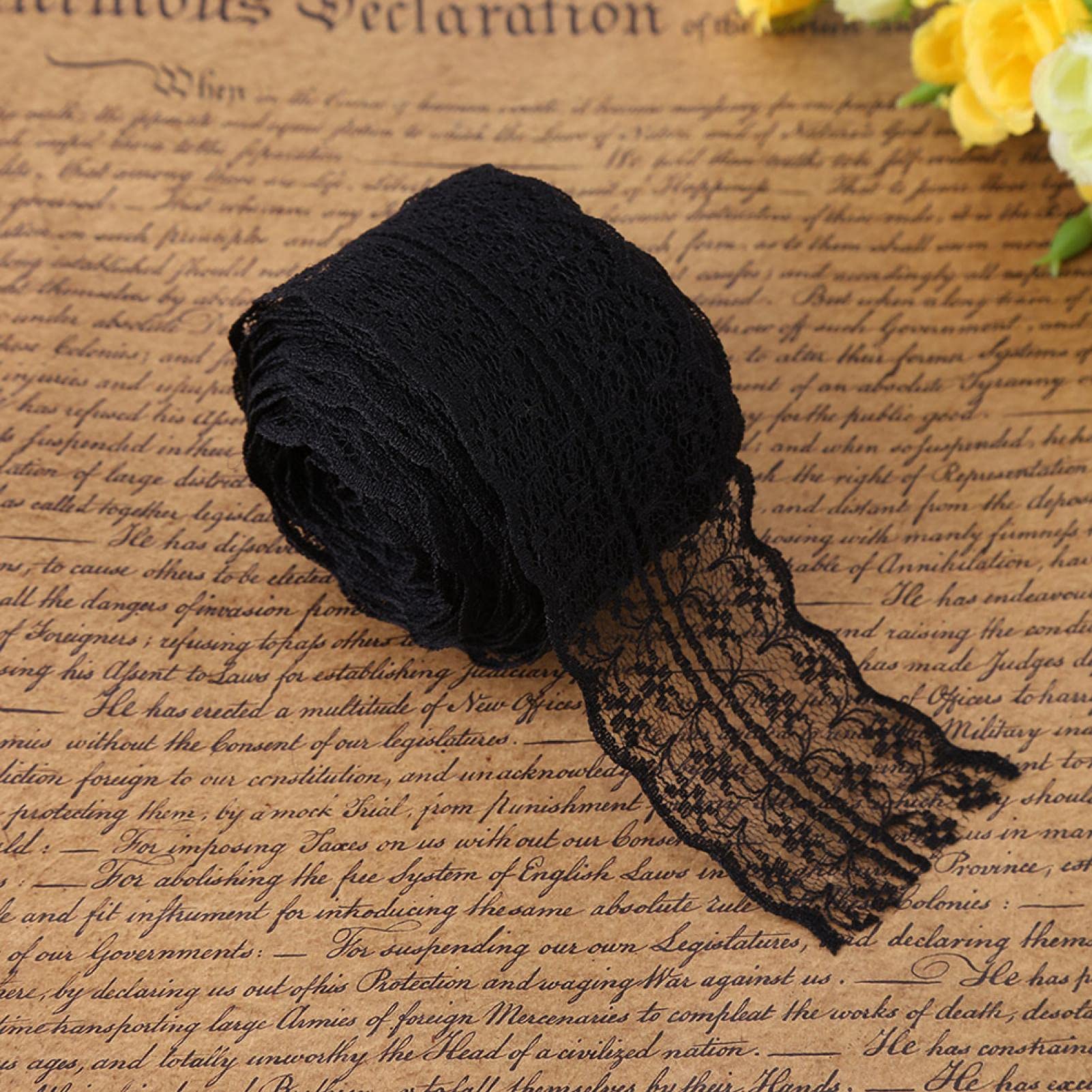 Lace Ribbon Roll, Akozon 10 m/Roll 4.5CM Width Lace Ribbon DIY Decorative Lacework Vintage Floral Lace Trimming Bridal Wedding Lace for Wedding Birthday Christmas(Black)