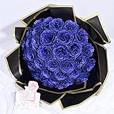 Waipfaru Glitter Roses Bouquet, DIY Fake Flowers Bouquet, Birthday Gifts for Women Mom, 24 Pcs Blue Rose for Grandma Wife Girlfriend Valentines, Mothers Day, Anniversary, Graduation