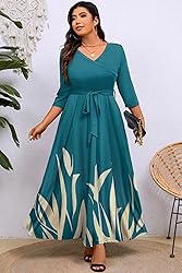 Runwind Plus Size wrap Dress Sexy 3/4 Sleeve V Neck