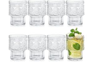 Kingrol Drinking Glasses Set of 8, 6.5 Ounces Stackbale Water Glasses, Vintage Glassware for Cocktail, Whiskey, Juice, Iced C
