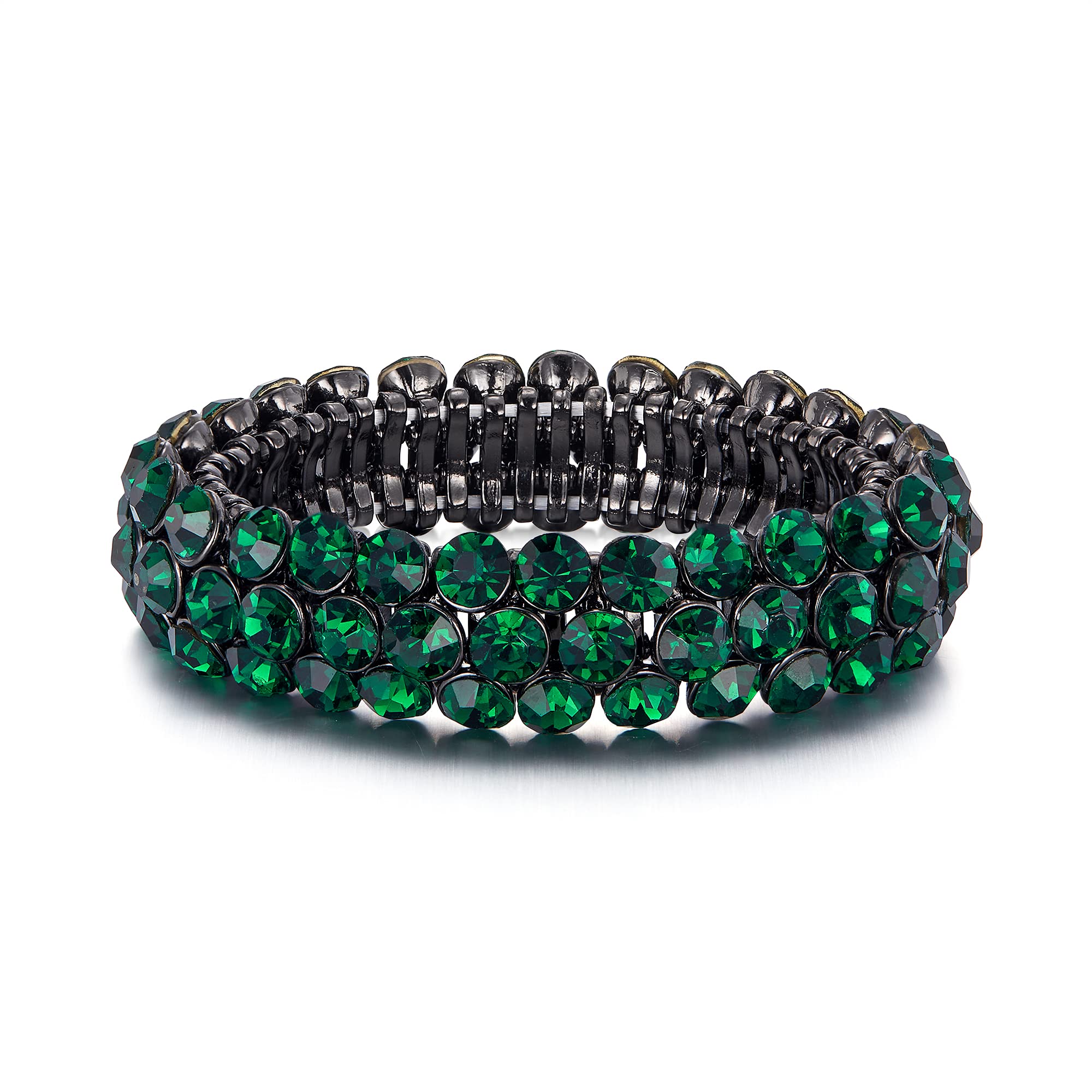 Ever Faith Bridal Bracelet for Wedding, Sparkly Crystal Rhinestone Stretch Bracelets for Women Girls Green