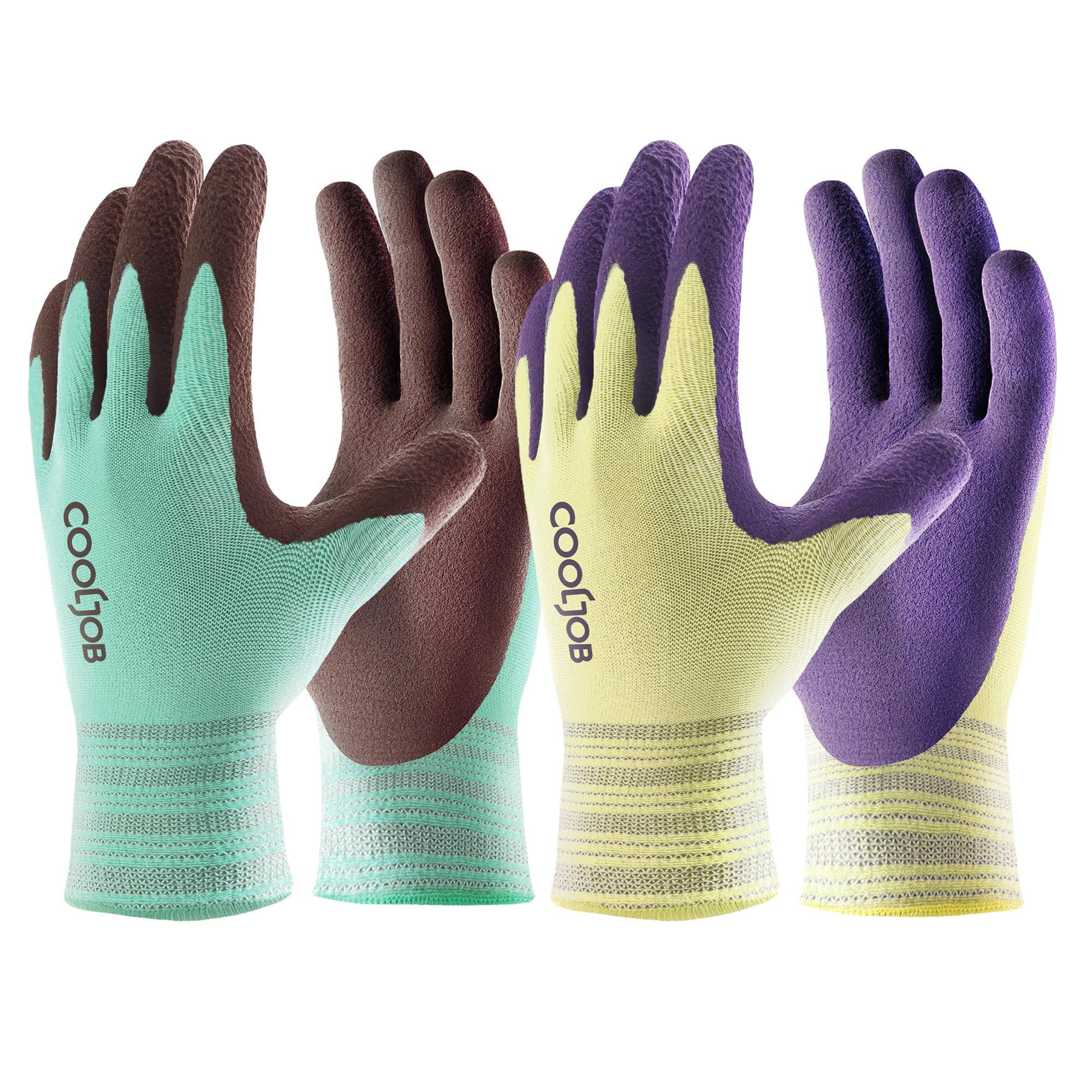 COOLJOB 2 Pairs Gardening Gloves for Women & Men, Breathable Modal Garden Gloves with Anti-Slip Rubber Grip, Palm Dipped Work Gloves for Planting, Weeding, Landscaping and Outdoor activities (Size S)