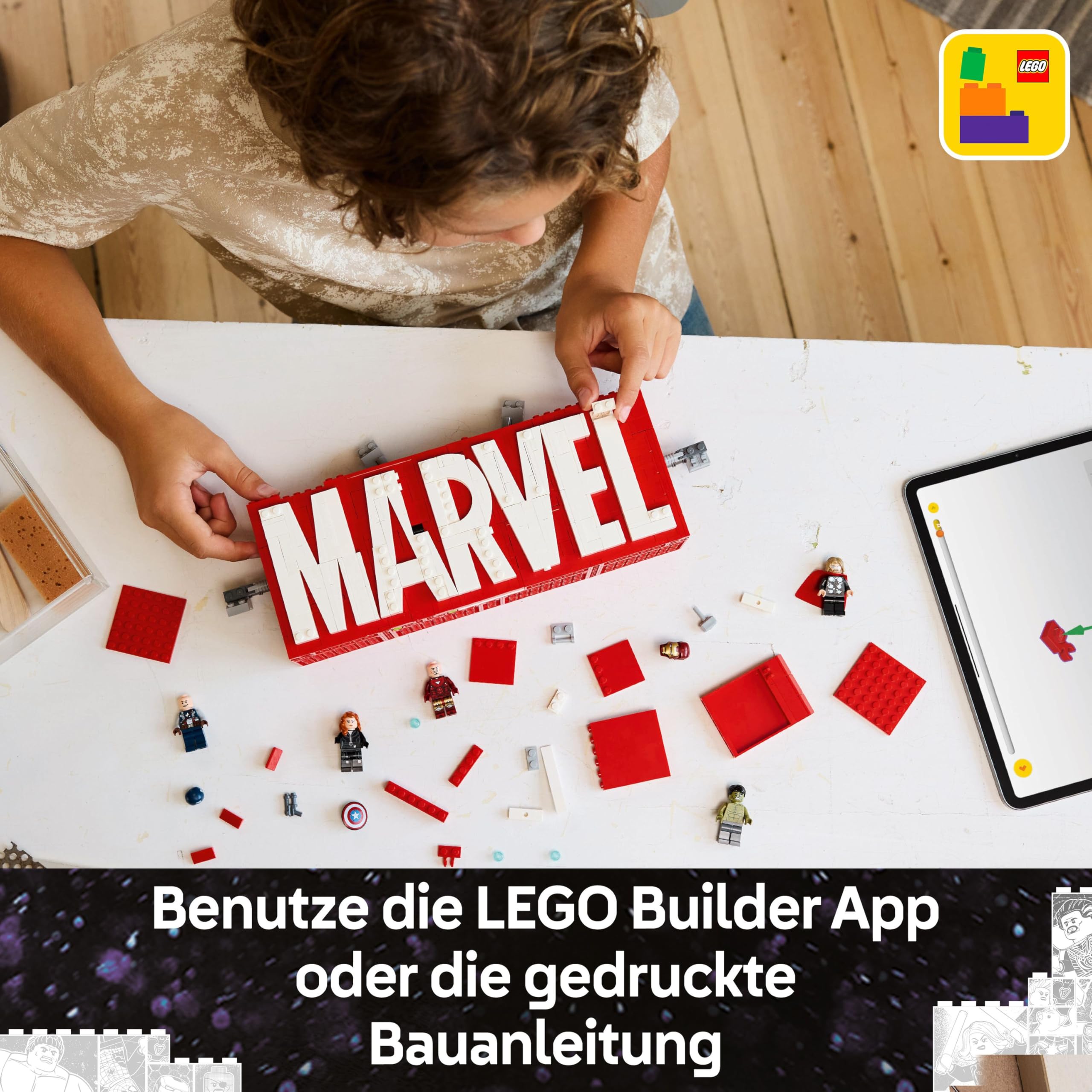 LEGO | Marvel: MARVEL Logo & Minifiguren - Sammlerstück inkl. Hulk, Thor, Iron Man, Black Widow und Captain America - Bauset mit Avengers Figuren - Geschenk für Jungen und Mädchen ab 12 Jahren - 76313 6
