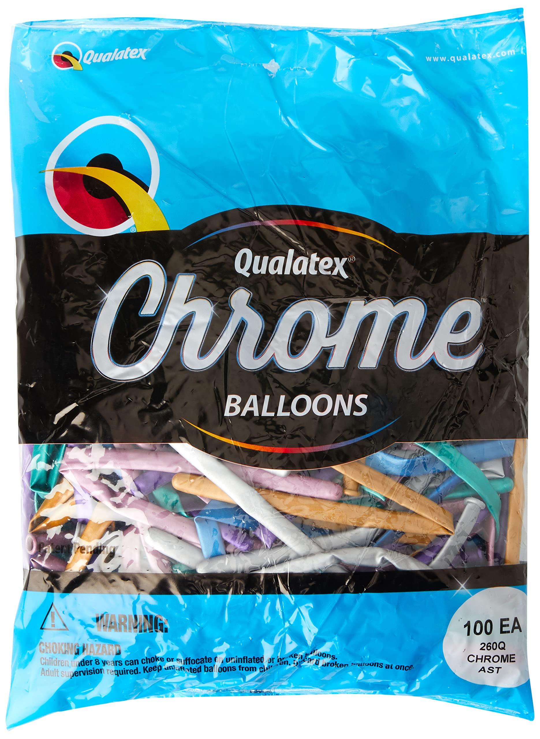 Qualatex 99695 Balloons, Assorted, 260Q Chrome 100CT