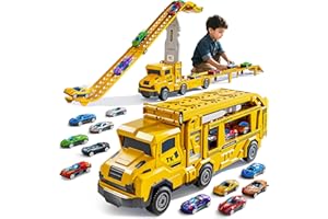 Truck Toys for Kids, Transport Vehicle with 12 Die-Cast Car, Double Race Car Track Cars Ramp Toy, Carrier Truck for Toddler 3