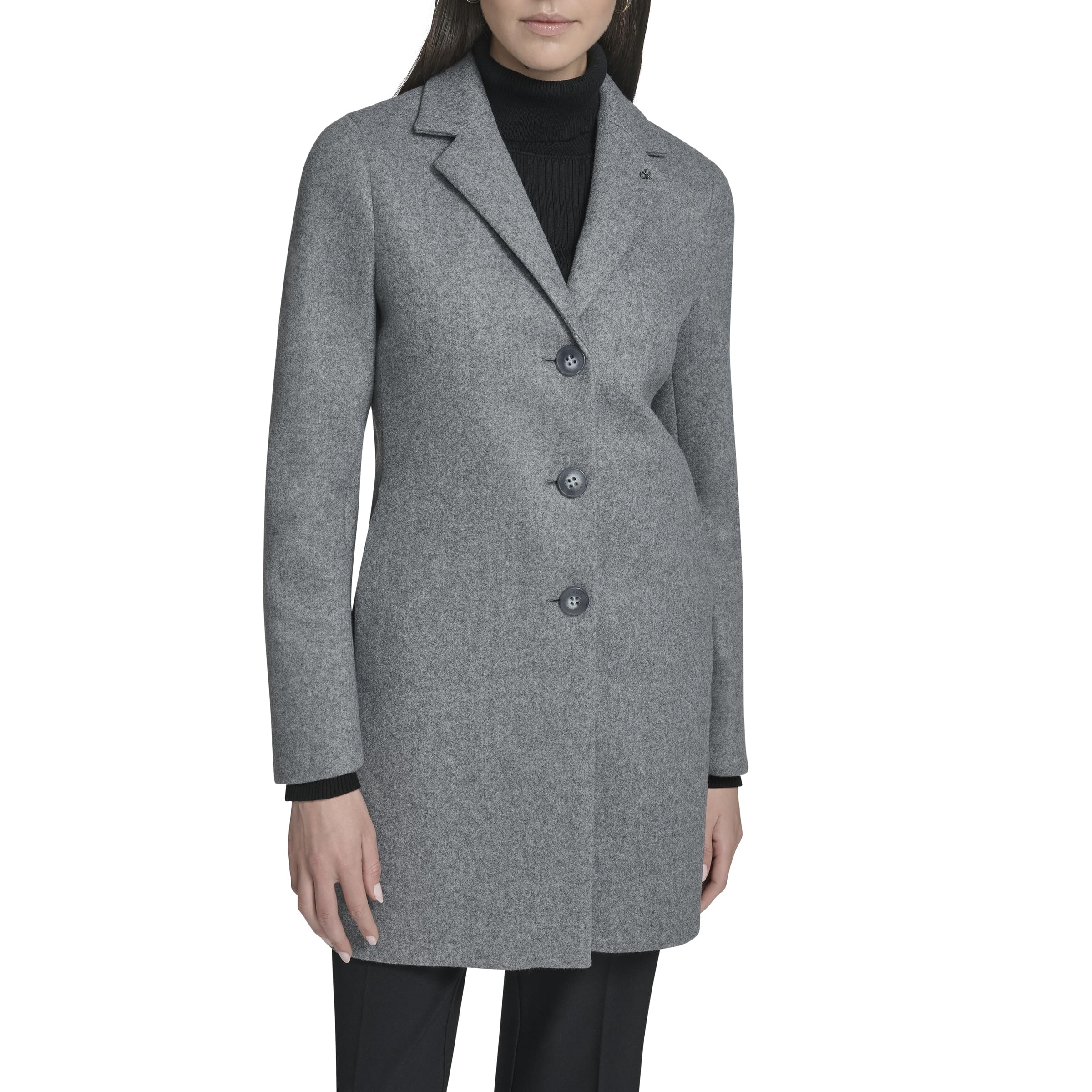Calvin Klein Women’s Classic Faux Wool Overcoat – Long Button Front Winter Jacket, Medium Grey, XL