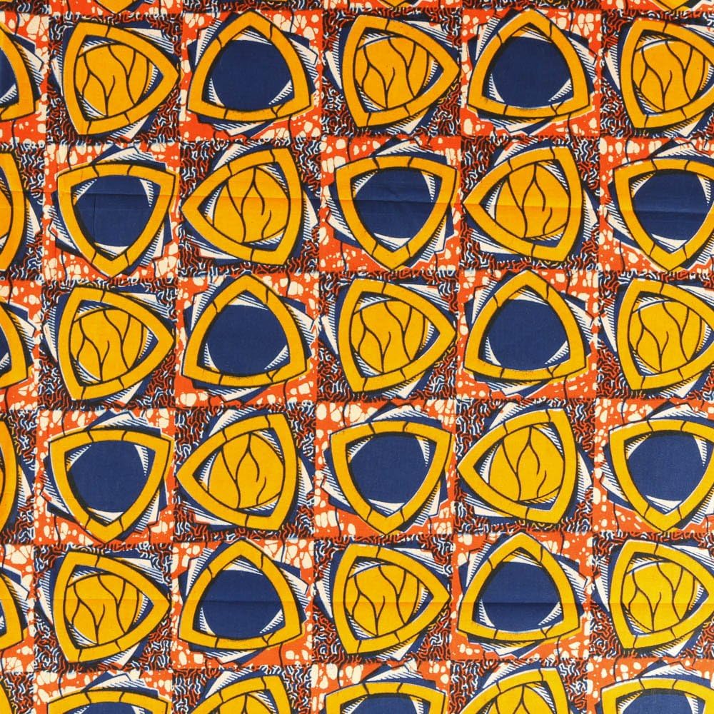 Craftine African Fabric Wax No. 335 Yellow and Orange Triangles on a navy background by 50 cm