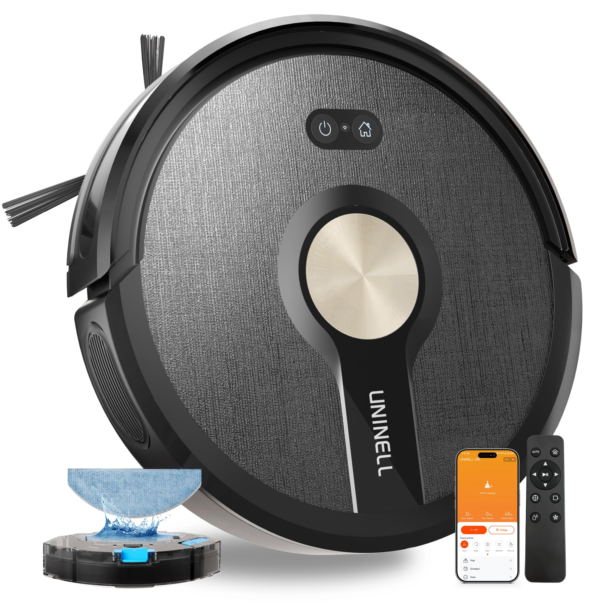 uninell Robot Vacuum and Mop Combo,5000Pa180mins Runtime with App Remote Alexa Control, Ideal for Hard Floor Carpet Pet Hair, Low Battery Recharge,Schedule Cleaning(UR1) Image