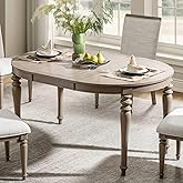 HULALA HOME 42"-60" Oval Round Extendable Dining Table, Vintage Oak Wood Expandable Dining Room Kitchen Table with Butterfly Leaf Space Saving, Turned Legs,Circle Desk for Living Room, Grey