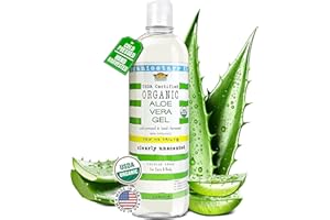 DEW ME DAILY USDA Certified Organic Aloe Vera Gel 12 oz - 100% Pure, Cold Pressed, Hand Harvested, Unscented, Chemical-Free - Skin & Hair Care, Sunburn Relief, Made in USA