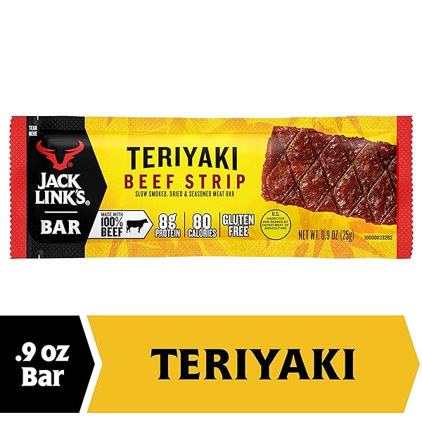 JACK LINK’S BEEF STRIPS, TERIYAKI, 1 COUNT – GREAT PROTEIN BAR, MEAT BAR WITH 8G OF PROTEIN AND 70 CALORIES, GLUTEN FREE, NO ADDED MSG OR NITRATES/NITRITES