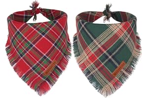 ADOGGYGO Christmas Dog Bandanas with Tassels Edges, Stylish Plaid Dog Christmas Scarf Bib, Multiple Sizes Offered, Plaid Band