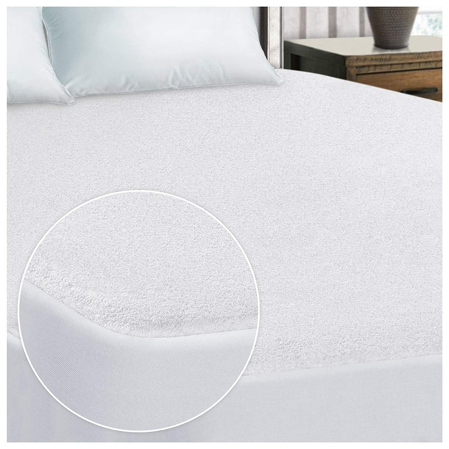 SleepyNights Terry Towelling Waterproof Mattress Protector Topper Single : Non Noisy (Crinkle Free). 100% Cotton Pile Top