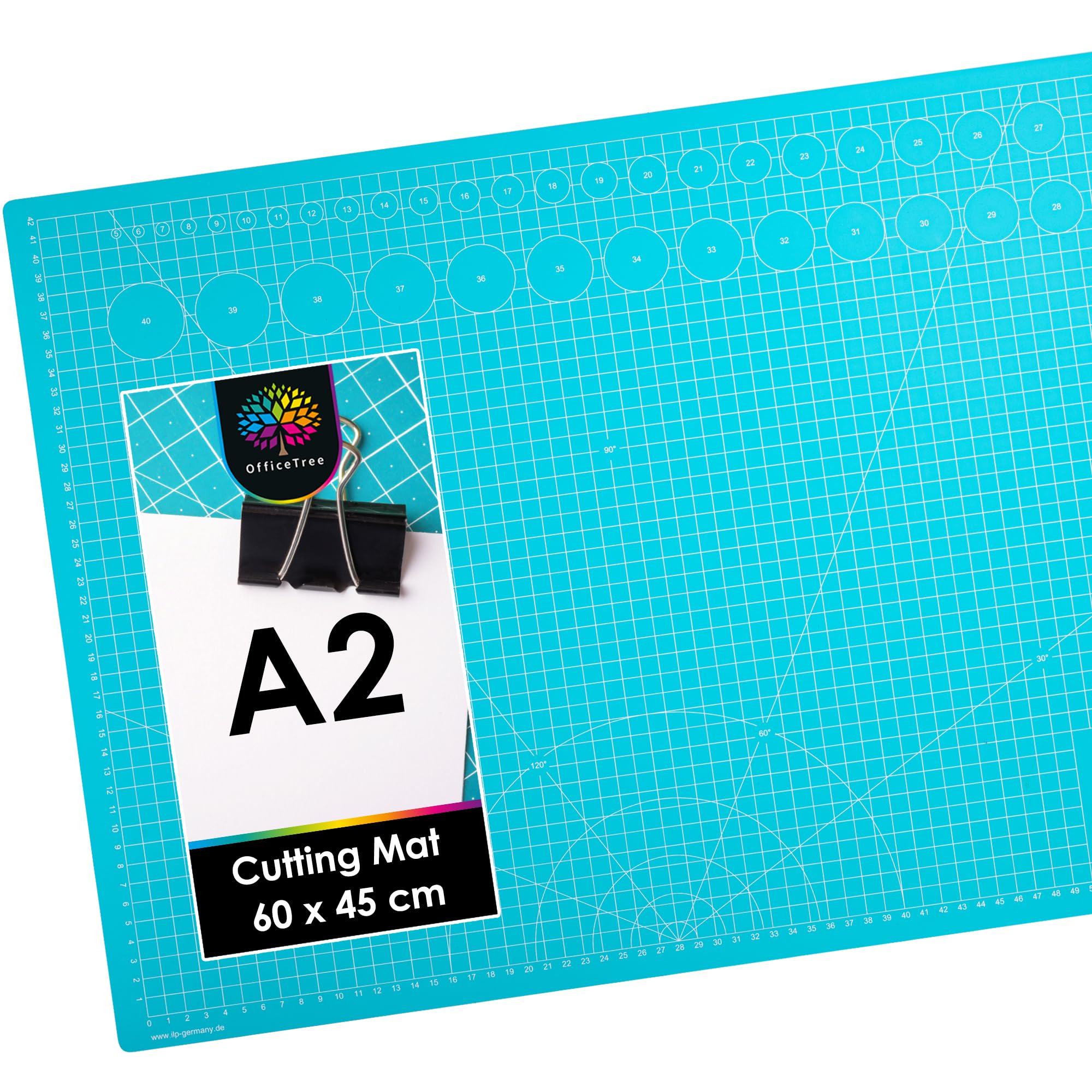 OfficeTree A2 Craft Cutting Mat Self Healing - Self Healing Cutting Mat A2 60 x 45 cm - Double Sided Grid - PVC 3 Layers Quilting for Sewing, Crafting, Modelling, Scrapbooking Blue