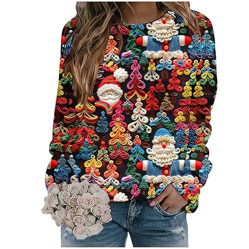 Xmas Jumper Ladies Christmas Jumpers for Women Ladies Santa Claus Xmas Tree Snowman Printed Sweatshirt Cute Funny Hilarious Ugly Sweater (d-Beige, M)