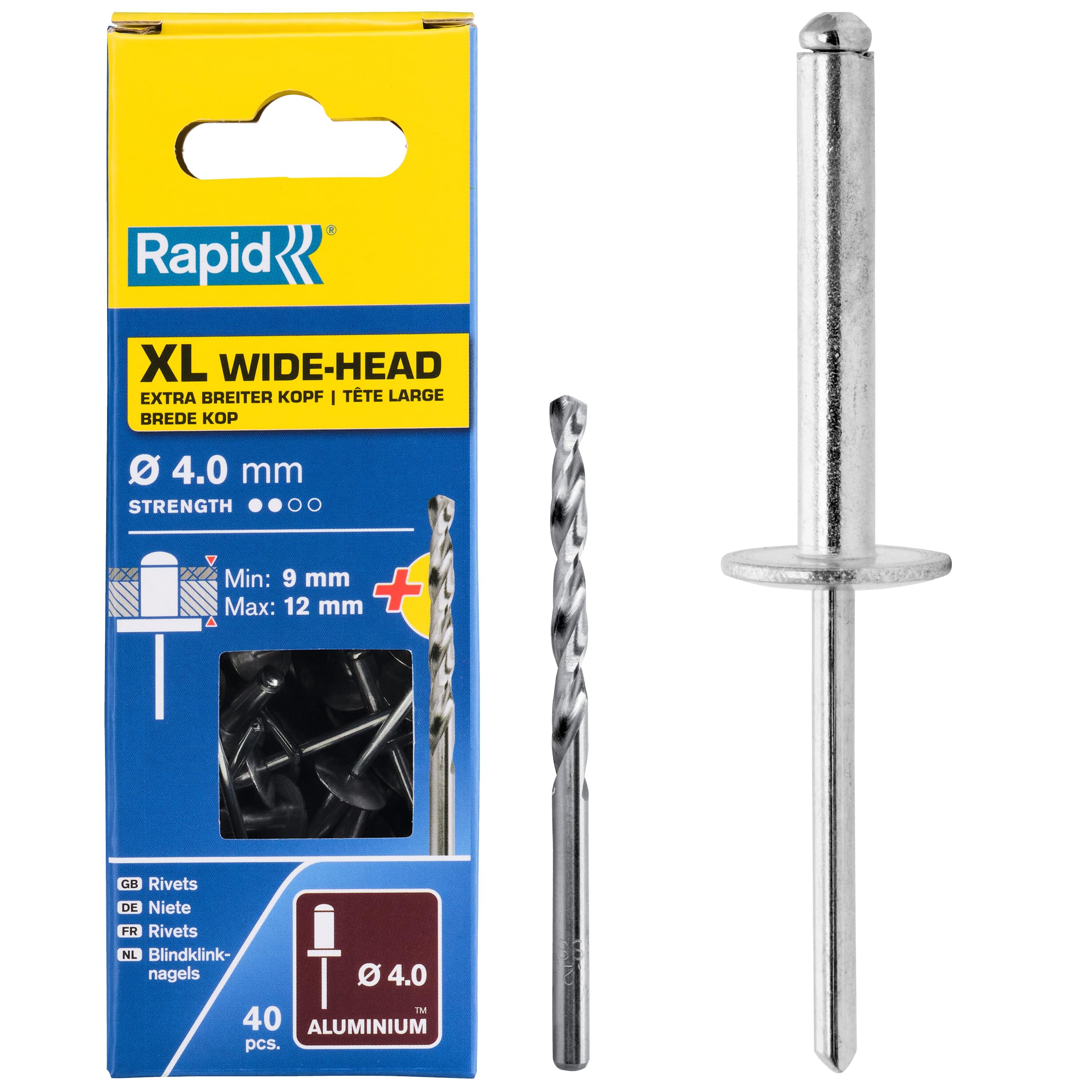 Rapid Rivets XL Rivets Including Drill Piece, 4 x 16 mm, 5000662 - 40 Pieces