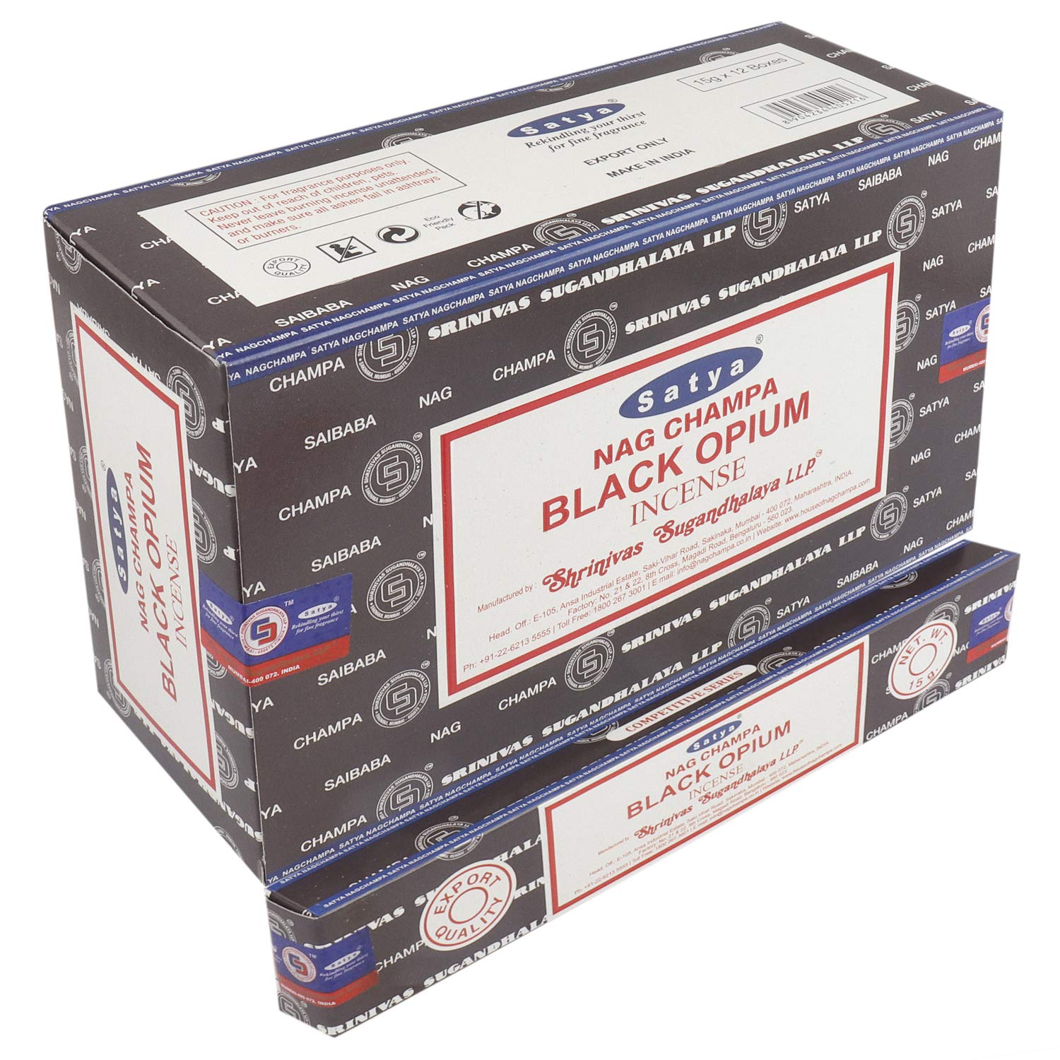Satya 01347 Black Opium Incense Sticks, 12 Packs x 15g