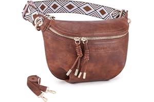 HKCLUF Fanny Pack Crossbody Bags for Women Vegan Leather Belt Bag Waist Pack Causal Chest Bum Bag With 2 Straps Brown