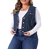 Agnes Orinda Women's Plus Size Denim Vest Sleeveless V Neck Button Down Casual Jean Waistcoat Jackets