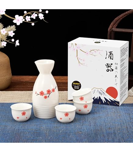 Verve Joy Japanese Minoyaki Janome Sake Set, 8 oz Sake Bottle and