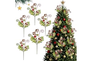 NEZABABY 5pcs Candy Cane Christmas Tree Picks Decoration Red White Green Tree Topper Berry Curly Picks Spray Ornaments for Xmas Home Vase Wreath Holiday Party (Candy Cane Picks)