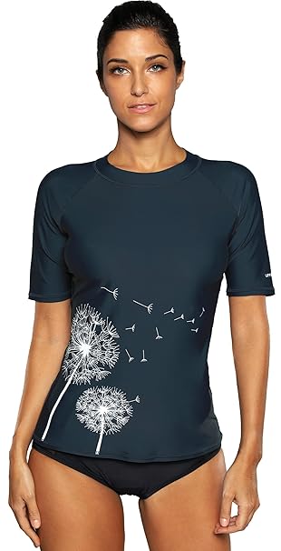 Sociala Damen Rash Guard UV-Schutz UPF 50+ Kurzarm Badeshirt Spitze Bademode
