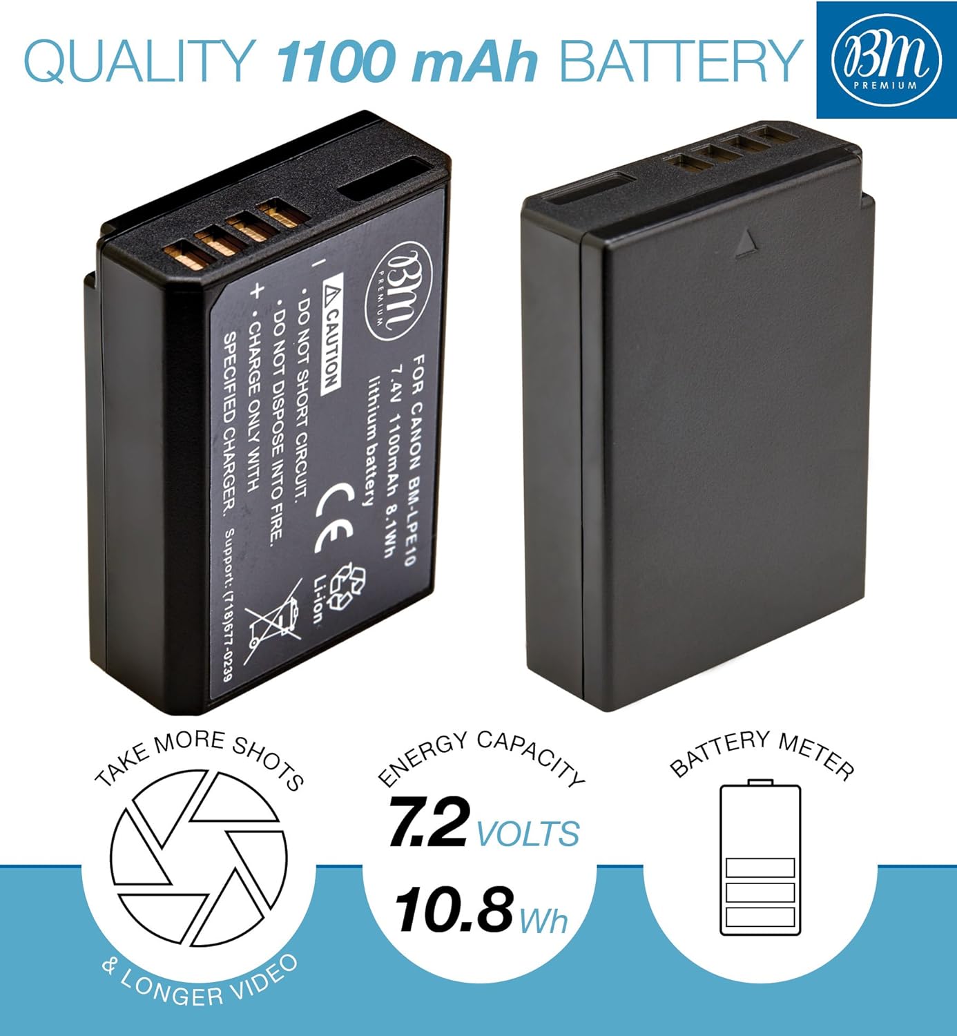 BM Premium 2-Pack of LP-E10 Batteries for Canon EOS Rebel T3, T5, T6, T7, Kiss X50, Kiss X70, EOS 1100D, EOS 1200D, EOS 1300D, EOS 2000D Digital Camera : Camera & Photo