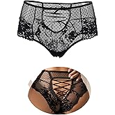 ohyeah Women Plus Size Cheeky Underwear Criss Cross Lace Boyshort Panties Hipsters Underwear Briefs S-5XL