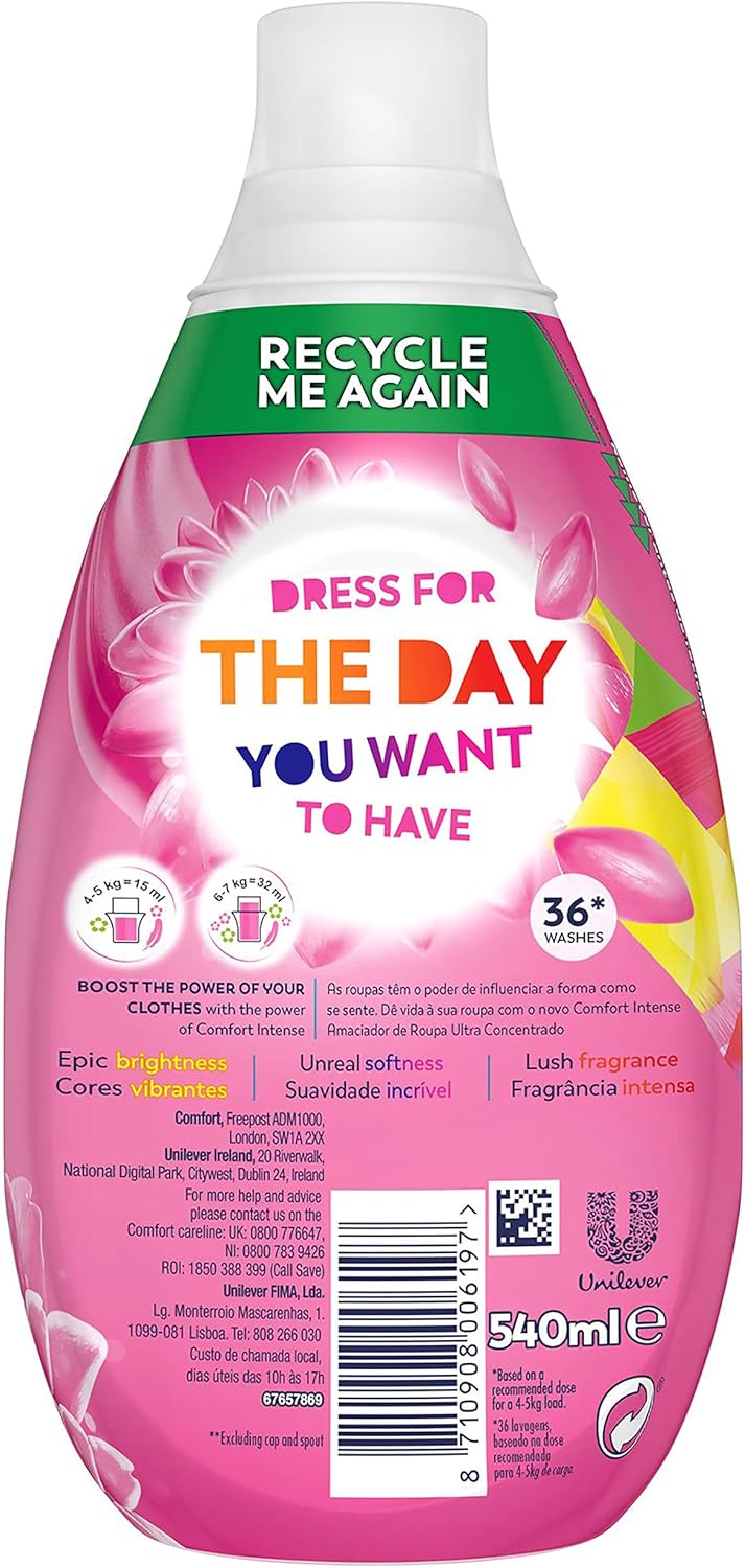 Comfort Ultimate Care Fuchsia Passion Ultra-Concentrated Fabric Conditioner bottle made of 100% recycled plastic* for complete clothes protection 6x 540 ml (216 washes) - Image 4