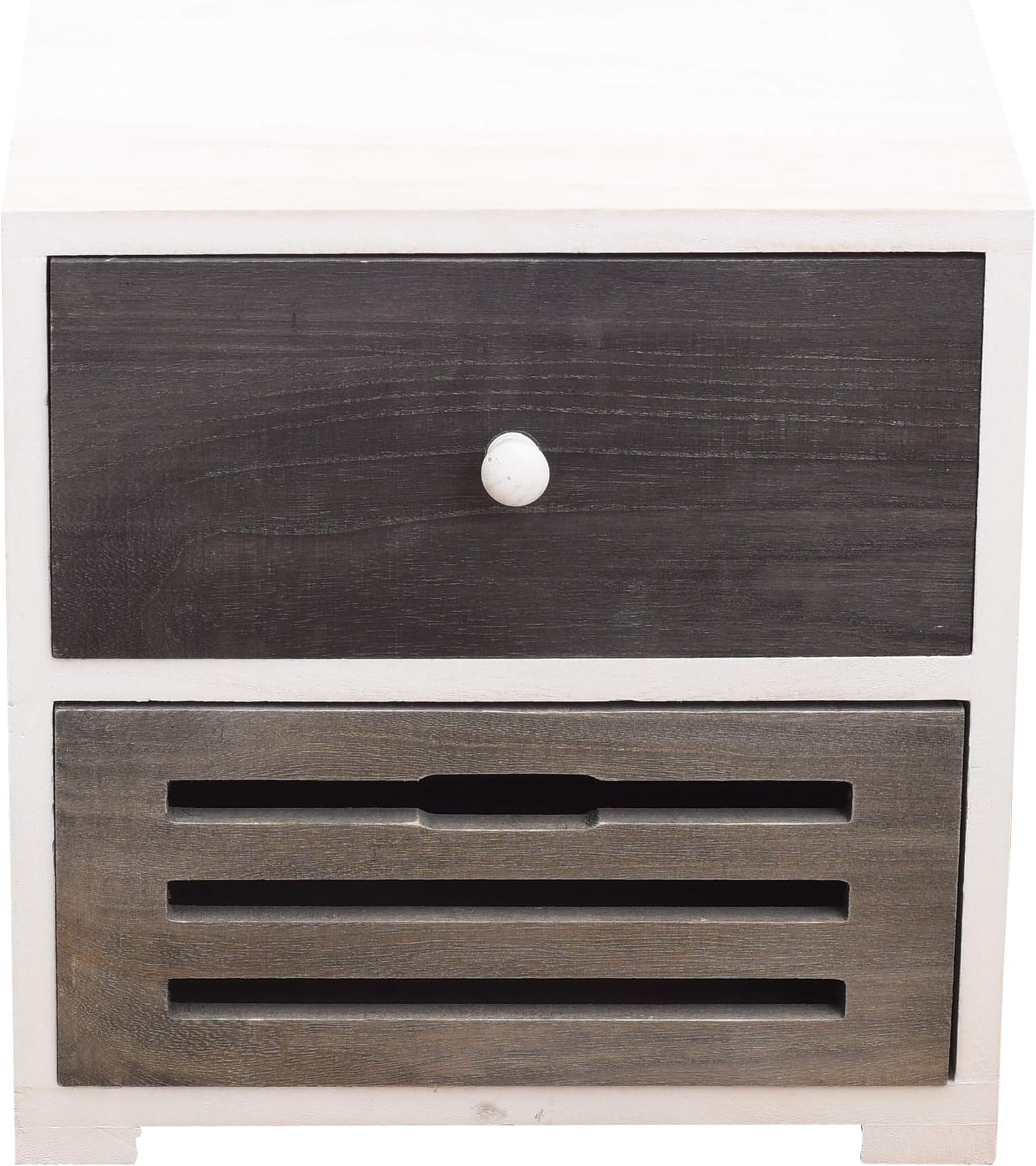 Rebecca MobiliCabinet 2 Drawers Wood Black White Rustic Urban Vintage Bathroom Bedroom Home decor - 36 x 35 x 24 cm (H x W x D) - Art. RE4600