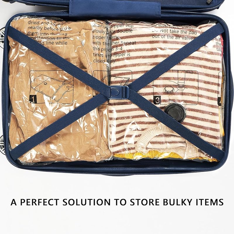 Sacos de lavagem a vácuo com bomba, 4 XL/4 grandes, sacos de armazenamento a vácuo para roupa de cama, viagens e mudança