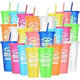 24 Pack Plastic Tumblers with Lids and Straws, Sometime You Forget You Are Awesome Gifts Reusable Cups with Lids Colorful Cups for Party, Iced Coffee Cup Bulk Tumbler (24 oz, Light Color Printed)