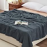 Love's cabin 6 Layer 100% Cotton Muslin Blanket, 108"x90" Muslin King Size Blanket for Bed Couch, Lightweight and Breathable Cotton Gauze for Adult, Dark Grey