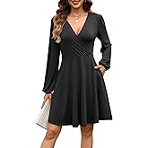 ANRABESS Womens Long Sleeve Wrap Dress Floral Flowy A-Line Casual Work Spring Vacation Short Dresses