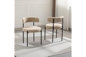 Forsalund Beige Dining Chairs Set of 2, Boucle Dining Chairs, Upholstered Kitchen and Dining Room Chairs, Mid-Century Modern Dining Chairs with Black Metal Legs (Beige)