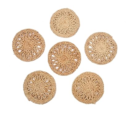 WeDeshi Round Coaster Pack of 6,Material: Jute