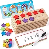 SYNARRY Wooden Ten-Frame Set Math Manipulatives for Kindergarten Classroom Elementary 1st 2nd Grade, Montessori Toys Gifts for 3-8, Addition and Subtraction Counters Math Games for Kids Ages 6-8