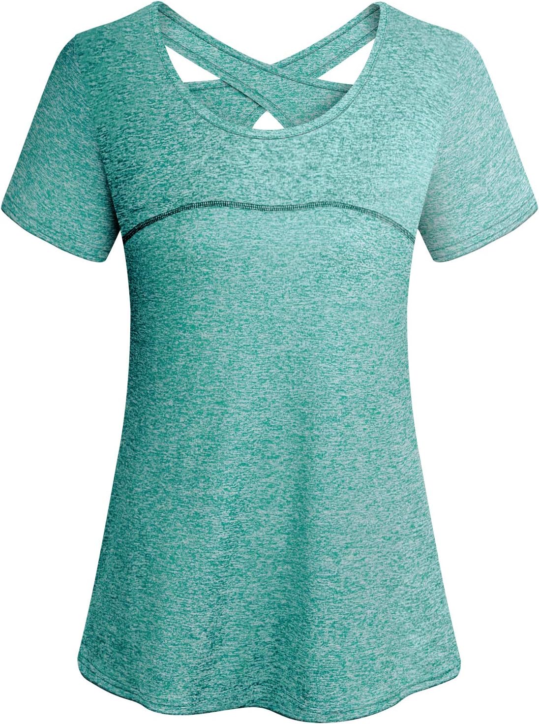 Cucuchy Womens Yoga Top Short Sleeve Crew Neck Criss Cross Back Workout Shirts