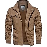 CRYSULLY Men's Cotton Military Jacket Lightweight Casual Windbreaker Stand Collar Bomber Jackets Coat with Multi Pockets