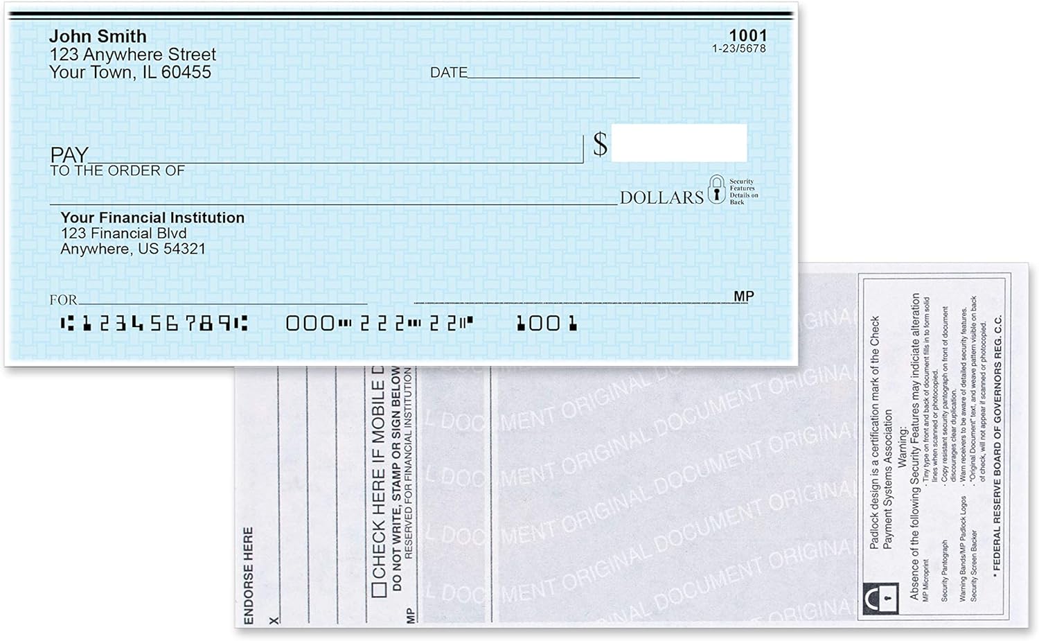 Top Tear Blue Safety Personal Checks - Value Priced (1 Box of Duplicates, Qty. 100) : Office Products