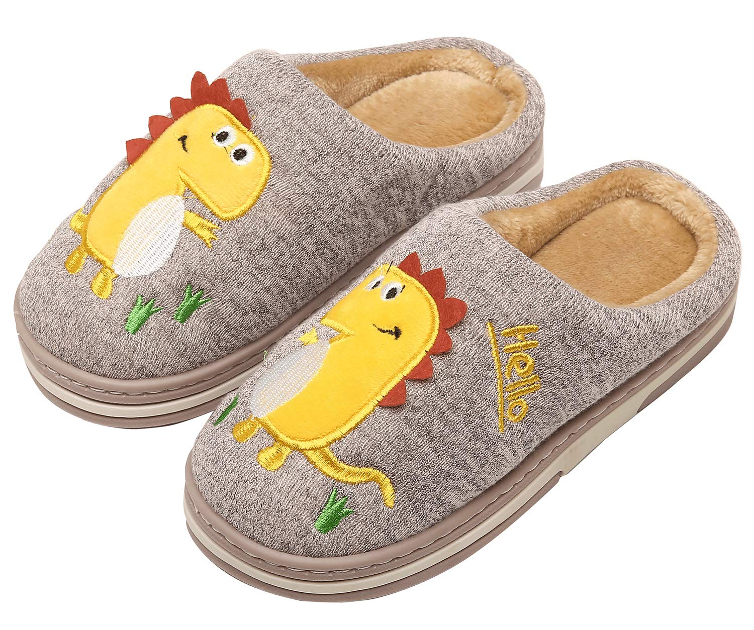 INMINPIN Boys Girls Cozy House Slippers Warm Plush Winter Cotton Slipper Kids Cute Dinosaur Indoor Shoes Non-Slip