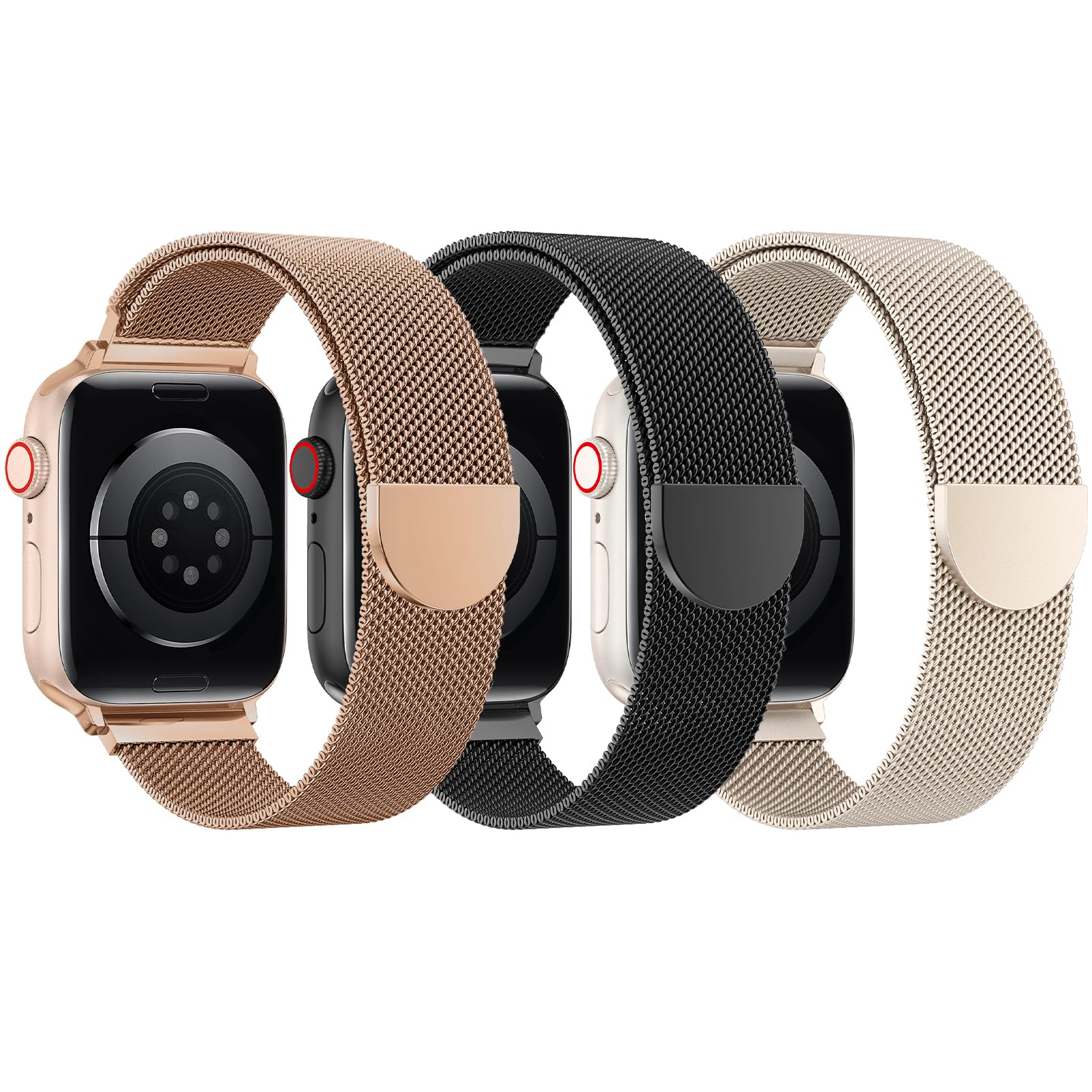 Photo 1 of BELONGME 3 Pack Mesh Loop Compatible with Apple Watch Bands for Women Men 40mm 41mm 38mm 42mm 44mm 45mm 49mm 46mm Series 11 10 9 8 7 6 5 4 Ultra3 SE3 2, Stainless Steel Metal Magnetic Strap for iWatch