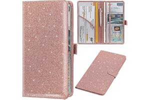 ONEEKK Car Registration and Insurance Holder Leather Vehicle for Card Paper Glove Box Organizer, Auto Compartment Accessories Essential Documents, Glitter Rose